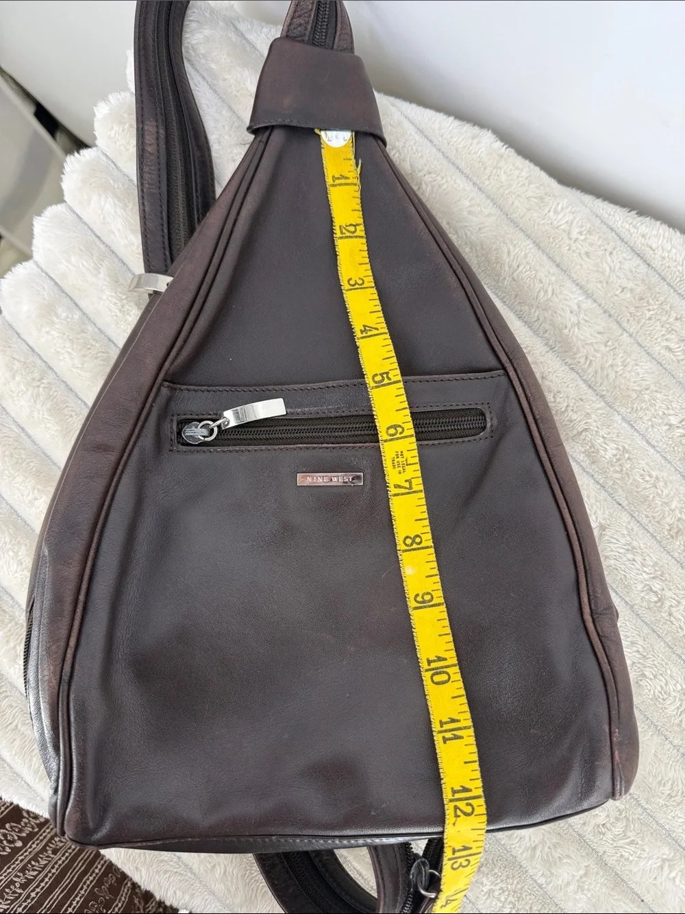 Vintage Nine West Dark Brown Leather Sling Backpack